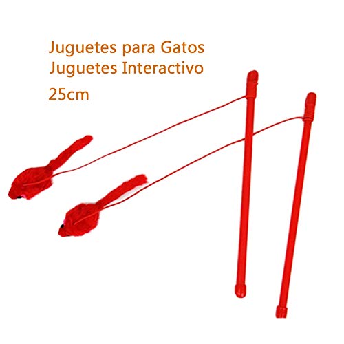 Cupcinu Juguete Interactivo Gato Juguete para Mascotas Juguete Palo Gato Gracioso con Cuerda Juguete de ratón de Peluche (Rojo)