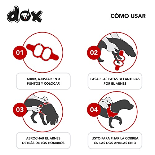 DDOXX Arnés Perro Reflectante Forrado | Muchos Colores | Arnés Perro Pequeño y Arnés Perro Mediano | Arnés para Cachorros | Arnés Gatos | Rojo, M