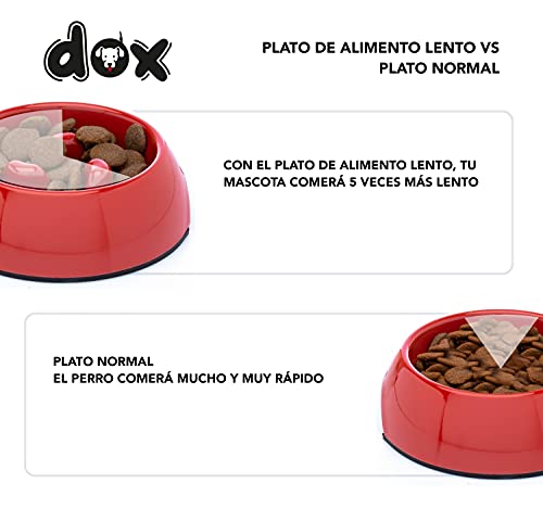DDOXX Comedero Antivoracidad Perro, Antideslizante | Muchos Colores y Tamaños | para Perros Pequeño, Mediano y Grande | Bol Accesorios Melamina Gato Cachorro | Rojo, 300 ml