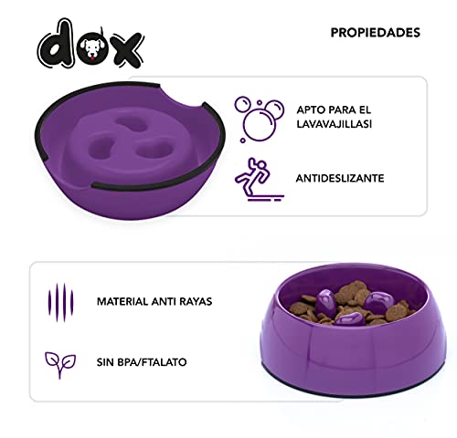 DDOXX Comedero Antivoracidad Perro, Antideslizante | Muchos Colores y Tamaños | para Perros Pequeño, Mediano y Grande | Bol Accesorios Melamina Gato Cachorro | Violeta, 140 ml