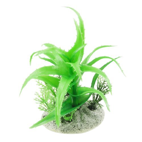 DealMux 3 Piezas Base de cerámica Plantas de plástico Paisajismo acuático del Acuario de Aloe Vera, Verde