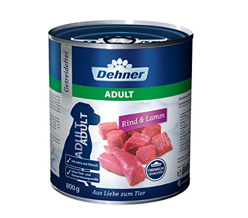 Dehner Comida para Perros, Adultos, Vacuno y Cordero, 6 x 800 g (4,8 kg).