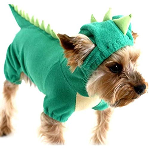 DELIFUR - Sudadera con Capucha de Dinosaurio para Perro, Disfraz de Halloween, para Perros pequeños y medianos (Verde, L)