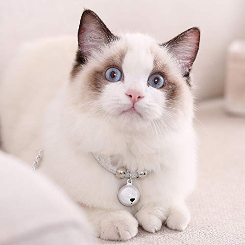 Dioche Collar de Gato de Estilo japonés con Campana, Collar de Nylon de Campana de Gato con Cadena de extensión Mascotas Accesorio de Suministro(Blanco)