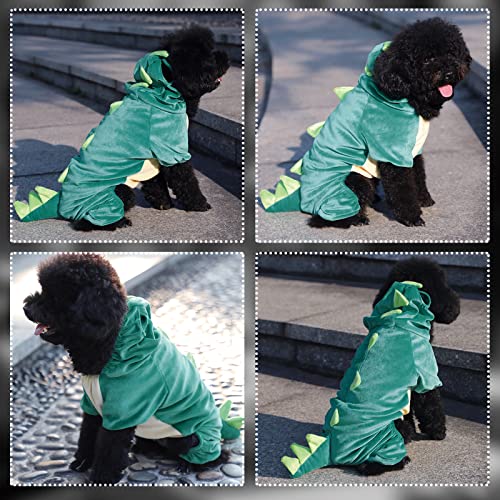 Disfraz de Dinosaurio para Perros pequeños, Divertido Disfraz de Cachorro, cómoda Sudadera con Capucha para Mascotas, cálida y Ligera Ropa de Invierno para Halloween (Verde, 3XL)