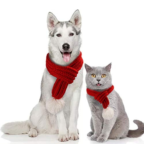 Disfraz de gato de 2 piezas, bufanda de invierno cálida de punto rojo, disfraz de pet grooming, bufanda gruesa para pet accesorio para oso de peluche (Talla M)