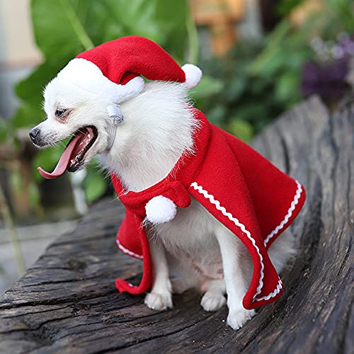 Disfraz de Navidad para mascotas, 1 juego de capa de Navidad para mascotas con sombrero de Papá Noel, traje de Navidad para perros y gatos, suministros para cosplay (rojo)