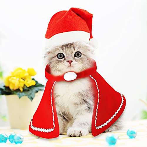 Disfraz de Navidad para mascotas, 1 juego de capa de Navidad para mascotas con sombrero de Papá Noel, traje de Navidad para perros y gatos, suministros para cosplay (rojo)