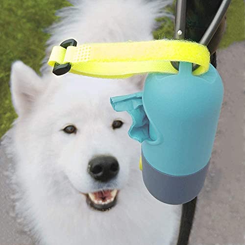 Dispensador Bolsas Caca Perros con Linterna LED Incorporada y Clip Metal para Correa Perro, Portabolsas de Excrementos de Perros y Mascotas, Accesorio para Pasear Perros (1, Azul Cristal)