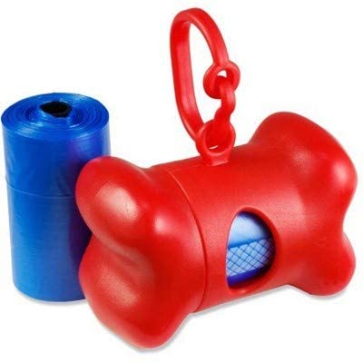 Dispensador de bolsas recoge cacas perro, dispensador con forma de hueso de bolsitas colectoras de excremento de perros y mascotas, 15 Bolsas Biodegradables (Rojo)