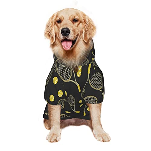Divertidas raquetas de tenis y pelotas de tenis impresión ropa para perros sudadera con capucha para perros ropa para mascotas ropa de invierno media y grande sudadera