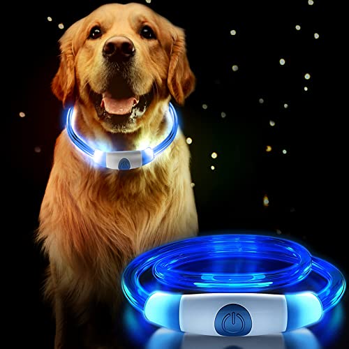 Docatgo Collar de Perro LED, Collar Perro Luminoso Recargable y Ajustable con 3 Modos de Luz, Seguro para Perros Pequeños, Medianos y Grandes por la Noche