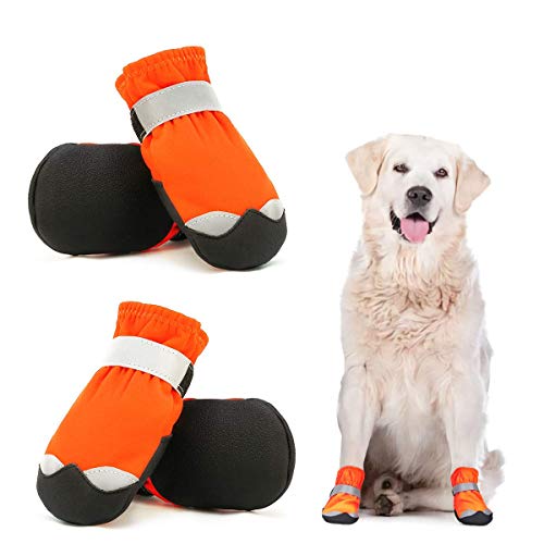 Dociote Zapatos de Perro - Antideslizante Protectores de Patas con Correas Resistente, Impermeables Botas para Perros Medianos y Grandes Naranja 8#