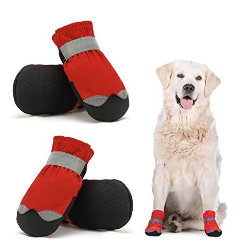 Dociote Zapatos de Perro - Antideslizante Protectores de Patas con Correas Resistente, Impermeables Botas para Perros Medianos y Grandes Rojo 6#