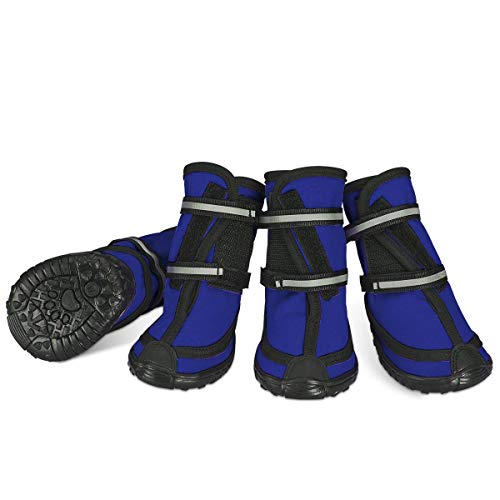 Dociote Zapatos para Perros, 4Pcs Antideslizante Botas con Correas Resistente, Impermeables Protectores de Patas para Perros Medianos y Grandes Azul L