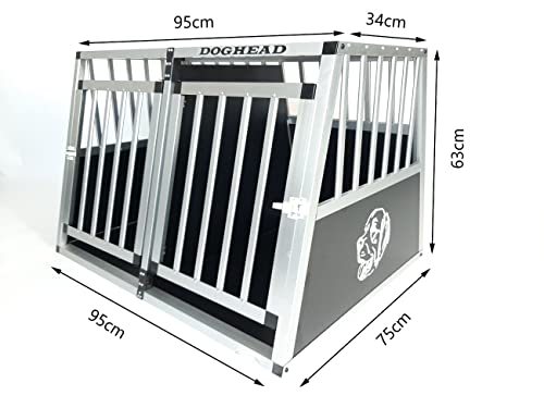Doghead Caja de transporte para perros de aluminio, 95 x 75 x 63 DG, doble biselado, caja de transporte para perros, rejilla para el coche