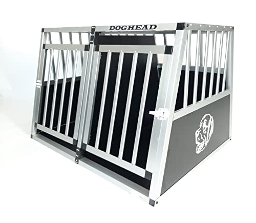 Doghead Caja de transporte para perros de aluminio, 95 x 75 x 63 DG, doble biselado, caja de transporte para perros, rejilla para el coche