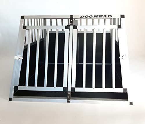 Doghead Caja de transporte para perros de aluminio, 95 x 85 x 63 cm, parte delantera inclinada/trasera recta, caja de transporte para perros