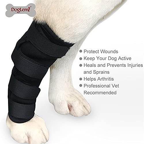 Doglemi Perro Hock Brace pierna trasera mascota rodillera vendaje protector prevenir perros lamiendo heridas alivio del dolor, cuidado de las articulaciones suministros de salud canina