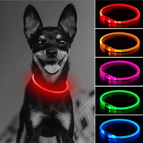 Domi Collares para Perro Luces LED Brillantes – USB Recargable Intermitente Collares para Mascotas para Mantener a Tus Perros ser vistos y Estar Seguros, tamaño Ajustable, de TPU con luz