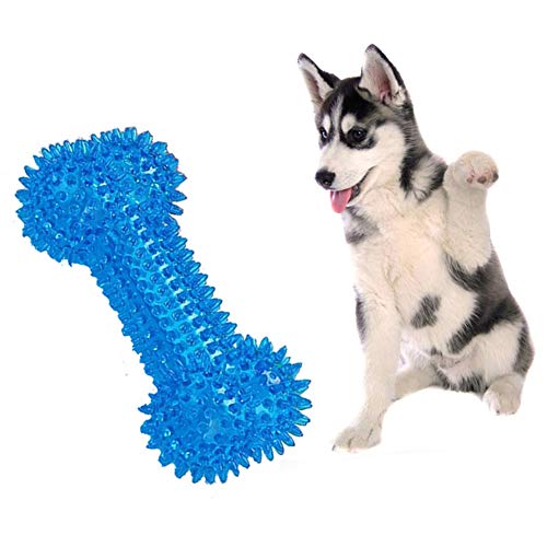 dontdo Juguete para perros TPR Sonido mordedor Juguete Mascota Perro Cachorro Fuuny Forma de Hueso Resistente a la Mordedura Molar Entrenamiento Chew Chill Juguete Azul