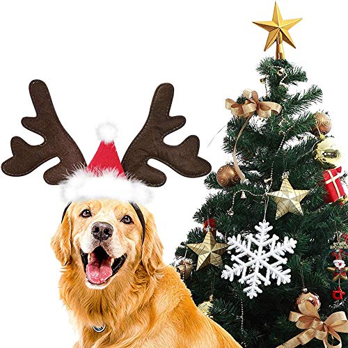 DOUDOU Perro Gato Navidad astas de la asta Diadema Diadema de Reno para Perros Gatos, Traje de Navidad de los Ciervos del Reno del Perro astas Perro Gorra