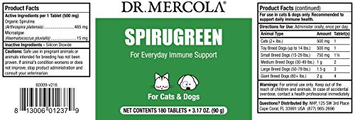 Dr Mercola Healthy Pets Spirugreen SuperFood for Pets (500mg, 180 Tablets) by Dr. Mercola