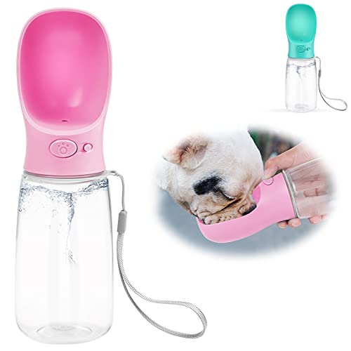 Dreamhigh Botella para Perros Portatil, 550ml Prueba de Fugas Dispensador de Agua Antibacteriano para Mascotas, Libre de BPA Gatos Botella (Rosa, 550ML)