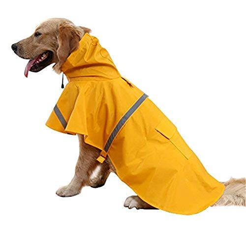 Ducomi Chubasquero impermeable para perro – Talla pequeña, mediana y grande – Capa de lluvia para perros con cierre y bolsillo – Abrigo con banda reflectante y capucha ajustable (amarillo, 3XL)