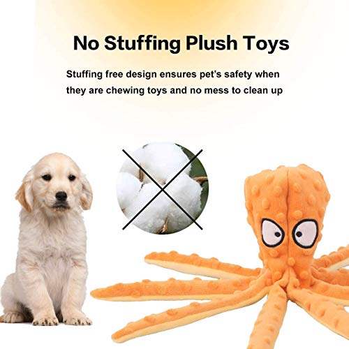 Durable Interactive - Juguete de peluche para perro, pulpo, para dentición de cachorros, tamaño pequeño, mediano, grande, entrenamiento y juego (naranja)