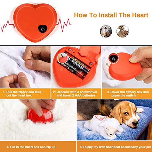 E-More Juguete De Peluche para Perros Heart Beat Puppy Behavioral Aid Toy, Cachorros Recién Nacidos Ansiedad De Separación De Ayuda para Dormir, Forma de Oveja