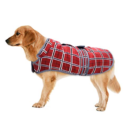 Eastlion Ropa a Cuadros Abrigo de Perro para Invierno Chaleco cálido para Mascotas Ropa de Chaqueta de Perro para Perros Pequeños Medianos Grandes,Rojo,2XL