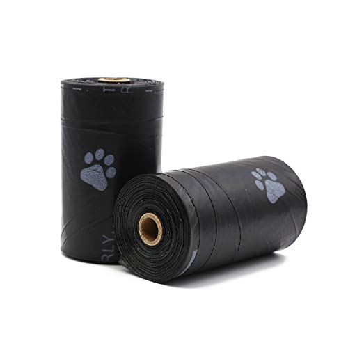 Ecoup 150 Bolsas degradables para desechos de Perro con impresión de Patas, 10 Rollos biodegradables Color Negro, Bolsas de Limpieza para Perros