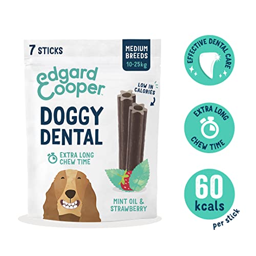 Edgard & Cooper Premios Higiene Dental Perros Medios 56 Barras Menta/Fresa, Cuidado Dental Diario bajo en calorías, Masticación Prolongada, Aliento Fresco