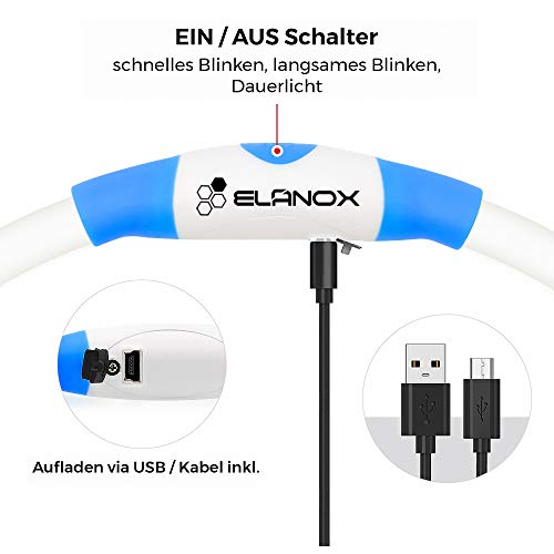 ELANOX Collar de perro LED recargable USB tamaño universal luminoso (azul)