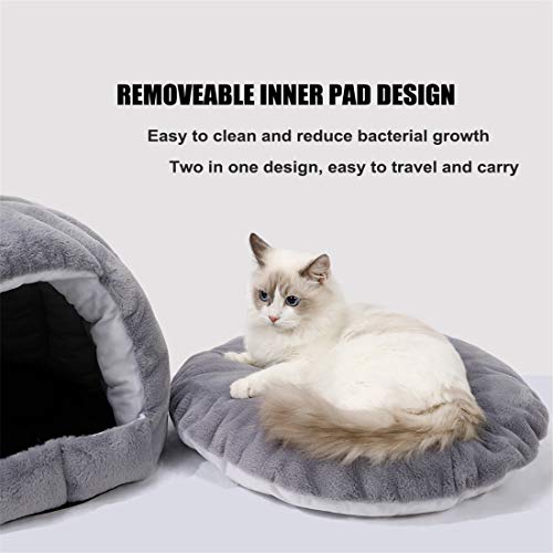 Ellaucci Cama iglú para gatos y perros, 40 x 50 cm, 2 en 1 para gatos y gatos, con almohada extraíble lavable, camas de microfibra para interiores y exteriores, color gris claro