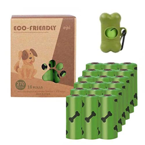 EMERIUM bolsas caca perro biodegradable - 270 bolsas/18 rollos - bolsas perro - bolsa caca mascota - dispensador bolsas caca - bolsas compostables - bolsas excrementos perro -accesorios para perro