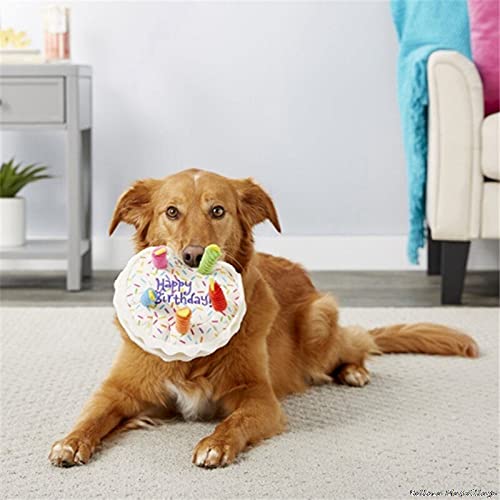 Eogrokerr Juguete para perro chirriante de felpa suave humana, durable pastel de cumpleaños de perro peluche interactivo, juguetes de regalo para perro (2)