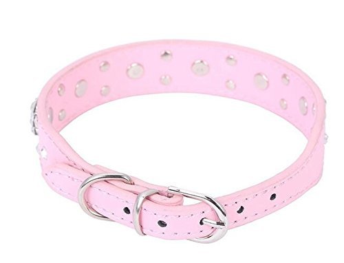 Ericotry - Collar ajustable para perros de mascotas con diamantes de imitación de flores, de piel sintética con tachuelas para perros medianos (rosa)