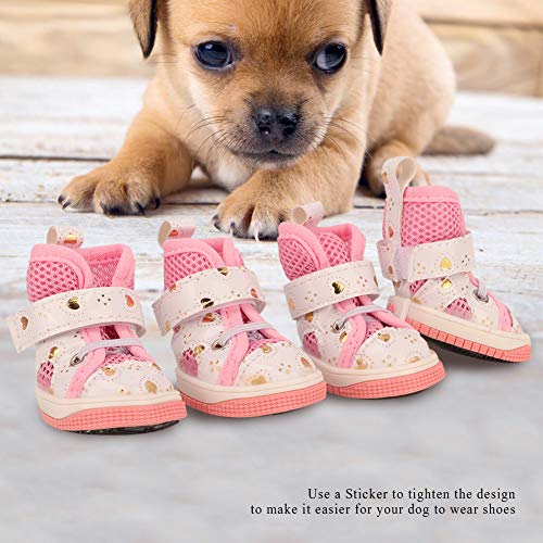 Esenlong Zapatos de perro para mascotas con lazo de primavera y verano, zapatos deportivos transpirables para perros pequeños, color rosa antideslizante 3