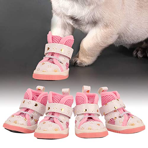 Esenlong Zapatos de perro para mascotas con lazo de primavera y verano, zapatos deportivos transpirables para perros pequeños, color rosa antideslizante 3