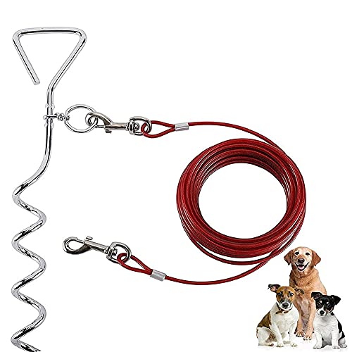Estaca de tierra espiral con cable de 10 m, correa extra larga de acero para perro al aire libre para perros medianos y grandes, estaca para mascotas para acampar