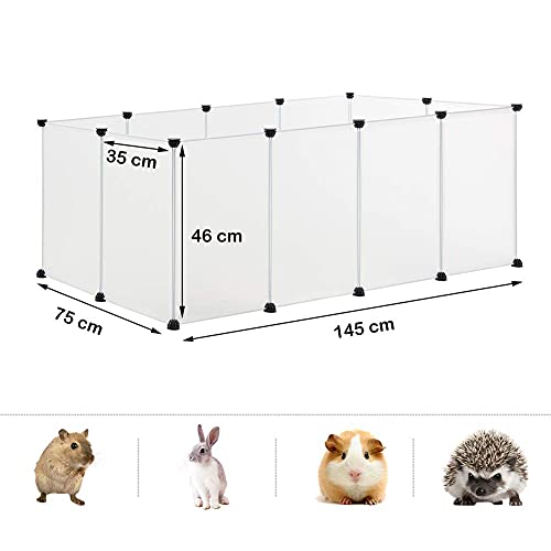 EUGAD Recinto para Cobayas Parque para Conejos Hámster Gatito Cachorros Mascota plástico DIY Blanco 12 Paneles (35x45cm/panel) 145 x 75 x 46 cm 0001WL