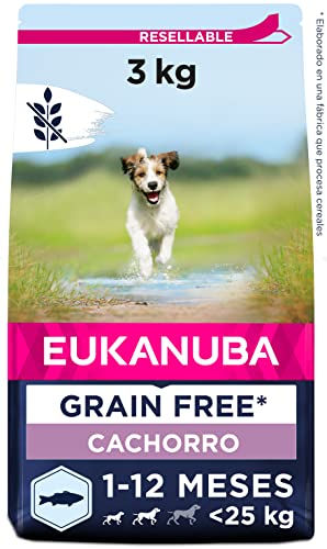 Eukanuba Grain Free* Alimento para cachorros de perro de raza pequeña y mediana, receta baja en alérgenos, 3 kg