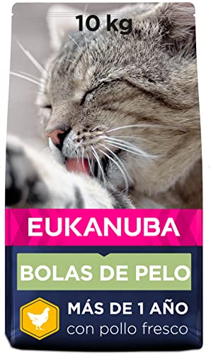 Eukanuba Hairball Control Alimento seco para gatos adultos y gatos de edad avanzada, rica en pollo fresco, 10 kg