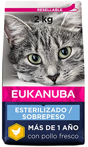 Eukanuba Sterilised- Weight Control, Alimento seco para gatos adultos y gatos de edad avanzada, rica en pollo fresco, 2 kg