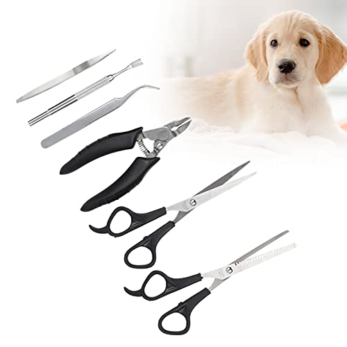 Eulbevoli Kit de Aseo para Mascotas, cortaúñas para Mascotas de fundición integrada con removedor de garrapatas/Tijeras/cortaúñas/Pinzas para Mascotas