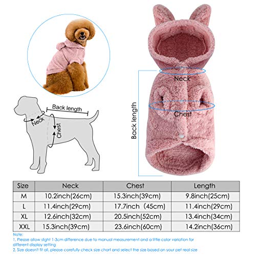 Eurobuy - Disfraz de invierno para perros - Chaqueta de franela gruesa y suave para mascotas, color liso, con capucha con orejas de osito - Prenda de ropa cálida para cachorros