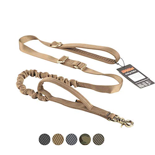 EXCELENTE Spanker Elite Tactical Bungee Dog Leash Correa de Perro Militar Ajustable K9 Tactical Leash Cables elásticos Cuerda con 2 manijas de Control(Marrón)