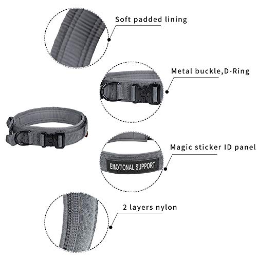EXCELLENT ELITE SPANKER Collar táctico para Perros Collar de Nylon Ajustable K9 Collar Militar para Perros Hebilla de Metal Resistente con Mango(Gris-M)